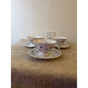 Treasure Chest Bavaria Germany First Love 3 Cups & Saucers. Pink Roses Vintage
